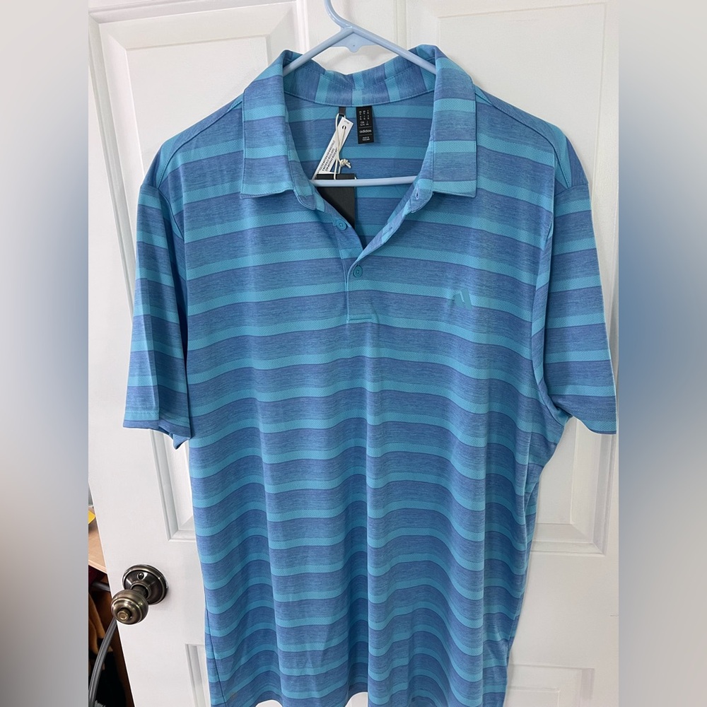Adidas Blue Striped Polo Shirt Lightweight Performance Shirt NWT
